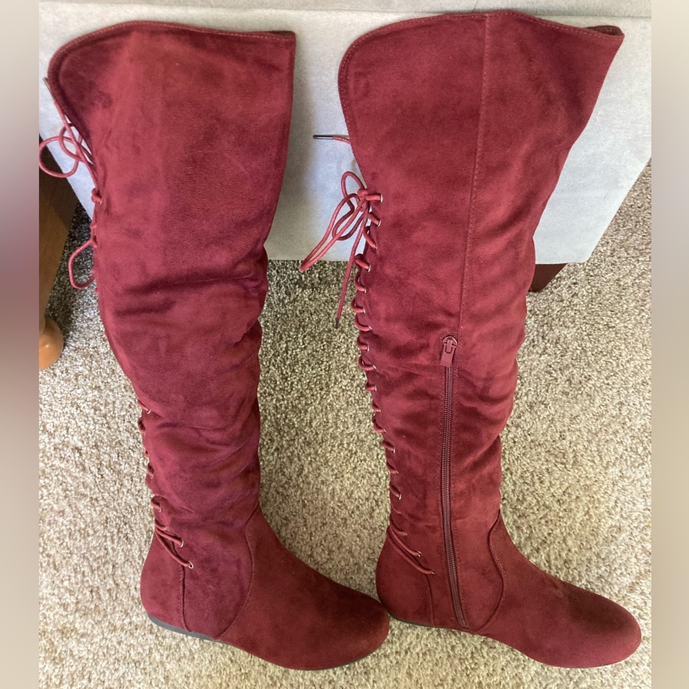 Top Moda Burgundy Knee‎ High Boots 5.5 Winter Snow Bunny Cabincore Flirty Street